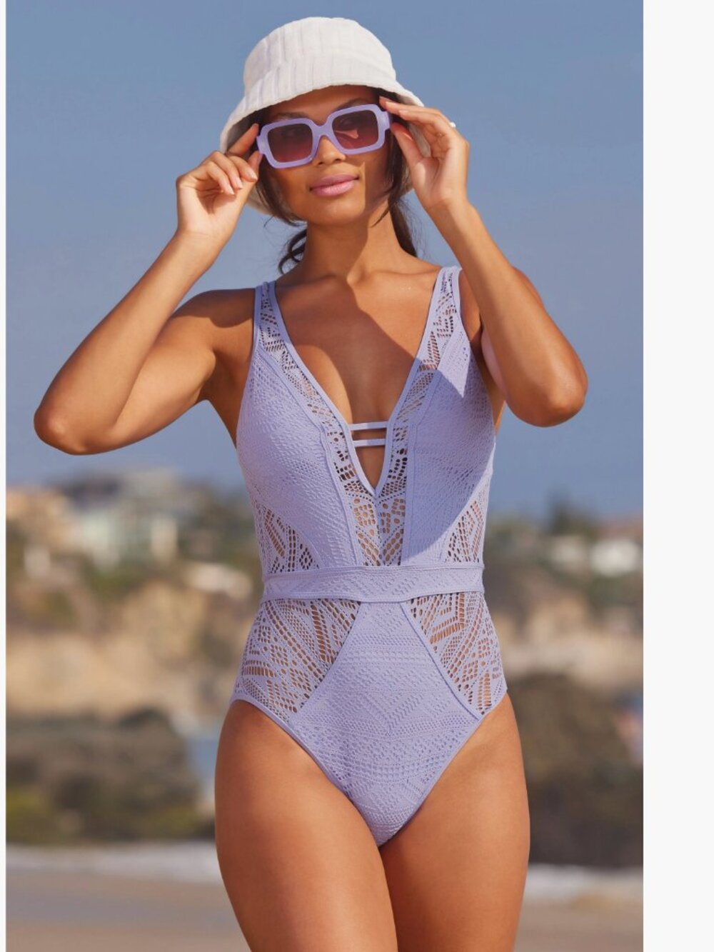 NWT BECCA $128 Color Play Mesh One-Piece Swimsuit Color: Bellflower